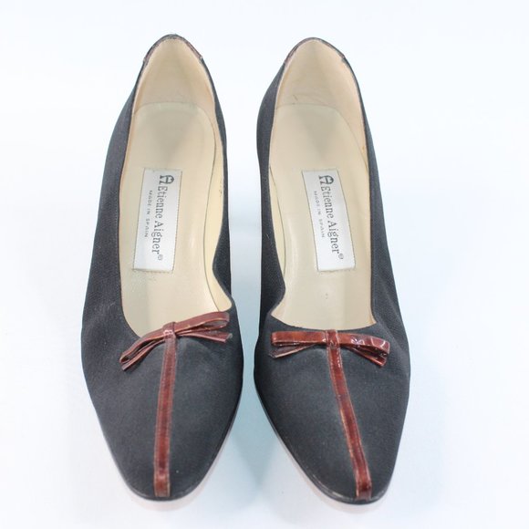 Etienne Aigner 'Bixby' Black Brown Bow Heels #123 - Picture 3 of 12